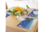 Tovagliette Abakuhaus Ocean, Costa-Vista Mare-Laguna Con Foglie Di Palma E Nuvole-Vacanza Idilliaca, Tiscjdeco In Tessuto Resistente Al Lavaggio Per La Sala Da Pranzo E La Cucina, Bianco Verde Blu