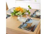Tovagliette Da Spiaggia Abakuhaus, Sogno Su Una Spiaggia Tropicale Conchiglia Stella Marina Occhiali Da Sole Infradito Ciabatte, Tiscjdeco In Tessuto Resistente Al Lavaggio Per La Sala Da Pranzo E La Cucina, Multicolore