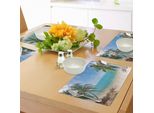 Tovagliette Abakuhaus Ocean, Stampa Panoramica Con Tema Vacanze Esotiche Su Spiaggia Tropicale Sabbiosa, Decorazione Da Tavolo In Tessuto Resistente Al Lavaggio Per Sala Da Pranzo E Cucina, Marrone Chiaro Turchese Verde