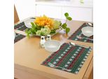 Abakuhaus Tovagliette Con Teschi, Arte Folcloristica Messicana E Rose Lavorate A Maglia Con Motivo Marino E Bordi Tradizionali Stampati, Sottobicchieri In Tessuto Lavabile Decorazioni Per La Tavola Con Stampa, Bianco Verde Rosso