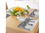 Tovagliette Abakuhaus Safari, Stampa Zebra-Pelle Animale Africana Con Grafica Animale Della Giungla A Strisce, Tiscjdeco In Tessuto Resistente Al Colore Per La Sala Da Pranzo E La Cucina, Bianco E Nero