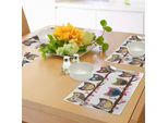 Tovagliette Abakuhaus Con Gufi, Gruppo Gufi - Espressioni Facciali Simpatiche, Che Sorridono Vendemmia Scrapbooking Stile Retrò Che Ammiccano, Tiscjdeco In Tessuto Resistente Al Colore Per La Sala Da Pranzo E La Cucina, Multicolore