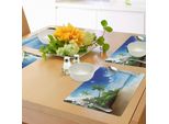 Tovagliette Abakuhaus Ocean, Tramonto Sulla Spiaggia, Onde Tropicali Tranquille, Palme Da Cocco All'aperto, Foto, Decorazioni Da Tavola In Tessuto Resistente Al Colore Per La Sala Da Pranzo E La Cucina, Marrone Chiaro, Verde, Blu