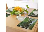 Tovagliette Abakuhaus Rainforest, Torrente Di Montagna In Un Paesaggio Tropicale Di Foresta Pluviale, Fogliame E Natura Selvaggia, Decorazione Da Tavola In Tessuto Resistente Al Lavaggio Per La Sala Da Pranzo E La Cucina, Verde Marrone
