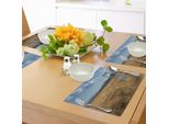 Abakuhaus Tovagliette Antiche, Vecchia Porta Che Si Erge Solitaria Nel Paesaggio Con Il Cielo Estivo Di Montagna Surreale, Tessuto Lavabile E Resistente Allo Scolorimento Per Sala Da Pranzo E Cucina, Marrone Giallo Cocco Blu