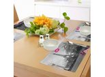 Tovagliette Abakuhaus Paris, Romantica Foto Monocromatica Della Torre Eiffel Con Panchine Rosa E Un Segno Di Bacio, Tiscjdeco In Tessuto Resistente Al Colore Per La Sala Da Pranzo E La Cucina, Rosa Bianco Nero