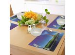 Tovagliette Abakuhaus Torre Eiffel, Senna Parigi Con Torre Eiffel, Alba, Alberi, Fiume, Panorama Naturale, Tiscjdeco In Tessuto Resistente Al Lavaggio Per Sala Da Pranzo E Cucina, Blu Navy, Crema, Verde