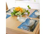 Abakuhaus Tovagliette Torre Eiffel, Tramonto Sulla Torre Eiffel E Scena Naturale Della Senna In Francia, Tiscjdeco In Tessuto Resistente Al Lavaggio Per La Sala Da Pranzo E La Cucina, Giallo Verde Blu