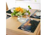 Tovagliette Abakuhaus Rainforest, Alba Nella Foresta Pluviale Sulle Colline Costiere Oceaniche Con Stampa Di Foglie Di Piante Tropicali, Tiscjdeco In Tessuto Resistente Al Lavaggio Per La Sala Da Pranzo E La Cucina, Arancione Verde Blu
