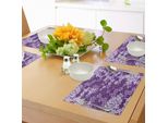 Tovagliette Abakuhaus Con Motivi Floreali, Fiori Viola Che Sbocciano In Primavera, Romantico Prato Elegante, Paesaggio Allegro E Divertente, Decorazioni Da Tavola In Tessuto Resistente Ai Colori Per La Sala Da Pranzo E La Cucina, Viola E Bianco.