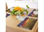 Abakuhaus Tovagliette Con Motivi Floreali, Prato Con Erba E Papaveri Scuri, Cielo Drammatico Sullo Sfondo, Tiscjdeco In Tessuto Resistente Al Lavaggio Per La Sala Da Pranzo E La Cucina, Blu Cadetto, Rosso Scarlatto, Verde.