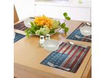 Tovagliette Abakuhaus Usa, Giorno Dell'indipendenza Di Luglio, Immagine Celebrativa Nazionale Dall'aspetto Antico E Consumato, Tiscjdeco In Tessuto Resistente Al Colore Per La Sala Da Pranzo E La Cucina, Bianco, Blu, Rosso