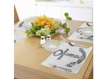 Abakuhaus Tovagliette Con Ancora, Forma Di Ancora, Fiori Con Decorazioni Floreali, Silhouette, Vacanze, Tempo Antico, Felicità, Stampa, Tiscjdeco In Tessuto Resistente Al Lavaggio Per La Sala Da Pranzo E La Cucina, Bianco E Nero