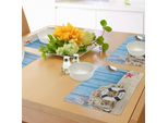 Abakuhaus Tovagliette Boje, Salvagente Con Messaggio Di Benvenuto Sulla Spiaggia Costa Stampa Vintage, Tiscjdeco In Tessuto Resistente Al Lavaggio Per La Sala Da Pranzo E La Cucina, Grigio Bianco Blu Rosso
