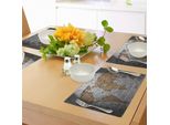 Abakuhaus Tovagliette Fernweh, Mappa Del Mondo Su Vecchio Muro Di Mattoni Paesi Continenti In Stile Vintage Rough, Tiscjdeco In Tessuto Resistente Al Colore Per La Sala Da Pranzo E La Cucina, Marrone Chiaro Grigio Chiaro