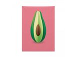 Arazzo Abakuhaus Avocado, Avocado Fresco E Sano In Morbido Tessuto Microfibra, Colori Chiari Che Non Sbiadiscono, Lavabile, 110 X 150 Cm, Verde Marrone Rosa Chiaro