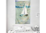 Abakuhaus Arazzo Artistico E Copriletto, Monet Barca A Vela In Morbido Tessuto Microfibra Lavabile Senza Scolorimento Stampa Digitale, 140 X 230 Cm, Azzurro Pallido, Verde Acqua E Bianco