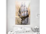 Abakuhaus Arazzo E Copriletto In Stile Marittimo, Nave Sull'oceano In Morbido Tessuto Microfibra Lavabile Senza Scolorimento Stampa Digitale, 140 X 230 Cm, Multicolore