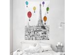 Abakuhaus Paris Arazzo E Copriletto, Torre Eiffel E Palloncini In Morbido Tessuto Microfibra Lavabile Senza Scolorimento Stampa Digitale, 140 X 230 Cm, Multicolore