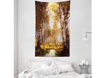 Abakuhaus Arazzo E Copriletto Wald, Autumn Birch River In Morbido Tessuto Microfibra Lavabile Senza Scolorimento, Stampa Digitale, 140 X 230 Cm, Marrone Bianco Giallo