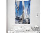 Abakuhaus Aqua Bianco Arazzo E Copriletto, Barca A Vela In Mare In Morbido Tessuto Microfibra Lavabile Senza Scolorimento Stampa Digitale, 140 X 230 Cm, Blu Bianco