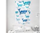 Abakuhaus Arazzo E Copriletto Wal, Animali Marini Colorato In Morbido Tessuto Microfibra Lavabile Senza Scolorimento Stampa Digitale, 140 X 230 Cm, Blu Bianco