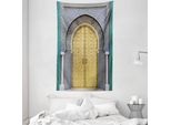 Abakuhaus Arazzo E Copriletto Marocchino, Porte Antiche In Morbido Tessuto Microfibra Lavabile Senza Scolorimento Stampa Digitale, 140 X 230 Cm, Giallo Verde Acqua Blu