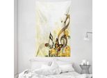 Abakuhaus Arazzo Musicale E Copriletto, Fiori Nuziali Da Sposa In Morbido Tessuto Microfibra Lavabile Senza Scolorimento, Stampa Digitale, 140 X 230 Cm, Seppia E Giallo