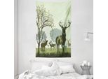Abakuhaus Arazzo E Copriletto Verde, Cervo E Parco Naturale In Morbido Tessuto Microfibra Lavabile Senza Scolorimento Stampa Digitale, 140 X 230 Cm, Verde