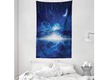 Abakuhaus Arazzo E Copriletto Blu E Bianco, Cielo Notturno Con Luna E Stelle In Morbido Tessuto Microfibra Lavabile Senza Scolorimento, Stampa Digitale, 140 X 230 Cm, Blu Navy E Bianco