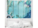 Abakuhaus Arazzo Nautico, Paesaggio Oceanico Nautico In Morbido Tessuto Microfibra Lavabile Senza Scolorimento, Stampa Digitale, 150 X 110 Cm, Turchese Blu Navy