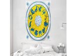 Abakuhaus Arazzo E Copriletto Astrologico, Panoramica Zodiacale Natale In Morbido Tessuto Microfibra Lavabile Senza Scolorimento, Stampa Digitale, 140 X 230 Cm, Giallo/Blu