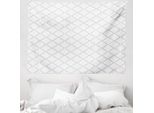 Abakuhaus Arazzo Grigio, Motivo Damascato Monocromatico In Morbido Tessuto Microfibra Lavabile Senza Scolorimento Stampa Digitale, 150 X 110 Cm, Bianco Grigio