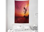 Abakuhaus Tappeto Da Parete E Copriletto Rosso, Palme In Stile Hawaiano In Morbido Tessuto Microfibra Lavabile Senza Scolorimento Stampa Digitale, 140 X 230 Cm, Rosso