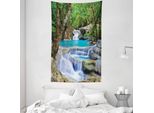 Abakuhaus Arazzo Naturale E Copriletto, Rocce Nel Lago Con Cascata In Morbido Tessuto Microfibra Lavabile Senza Scolorimento, Stampa Digitale, 140 X 230 Cm, Marrone Verde Blu