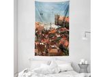 Abakuhaus Arazzo Colorato E Copriletto, Nostalgica Città Di Lisbona In Morbido Tessuto In Microfibra Lavabile Senza Scolorimento, Stampa Digitale, 140 X 230 Cm, Multicolore