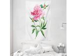 Abakuhaus Arazzo Naturale E Copriletto, Vintage Peony In Morbido Tessuto Microfibra Lavabile Senza Scolorimento Stampa Digitale, 140 X 230 Cm, Verde Bianco Rosa