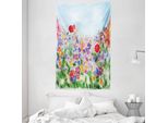 Abakuhaus Arazzo Floreale E Copriletto, Fioritura Estiva In Morbido Tessuto Microfibra Lavabile Senza Scolorimento, Stampa Digitale, 140 X 230 Cm, Verde Viola Rosso