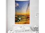 Abakuhaus Arazzo E Copriletto Paesaggistico, Valle Del Mediterraneo In Morbido Tessuto Microfibra Lavabile Senza Scolorimento Stampa Digitale, 140 X 230 Cm, Blu Giallo Verde