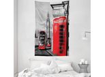 Abakuhaus Europa Arazzo E Copriletto, Cabina Telefonica Retrò Di Londra In Morbido Tessuto In Microfibra Lavabile Senza Scolorimento, Stampa Digitale, 140 X 230 Cm, Grigio Rosso