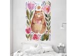 Abakuhaus Arazzo Colorato E Copriletto, Orso Con Fiori In Morbido Tessuto Microfibra Lavabile Senza Scolorimento, Stampa Digitale, 140 X 230 Cm, Multicolore