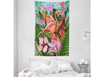 Abakuhaus Arazzo E Copriletto Flamingo, Hibiscus Tropic Fiore In Morbido Tessuto Microfibra Lavabile Senza Scolorimento Stampa Digitale, 140 X 230 Cm, Verde Blu Rosa