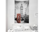 Abakuhaus London Arazzo E Copriletto, Cabina Telefonica Big Ben In Morbido Tessuto Microfibra Lavabile Senza Scolorimento Stampa Digitale, 140 X 230 Cm, Grigio Rosso