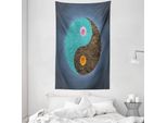 Abakuhaus Arazzo E Copriletto Yoga, Yin Yang Blume Teal Brown In Morbido Tessuto Microfibra Lavabile Senza Scolorimento Stampa Digitale, 140 X 230 Cm, Blu-Grigio Turchese