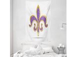 Abakuhaus Arazzo E Copriletto Fleur De Lis, Stile Medievale In Morbido Tessuto Microfibra Lavabile Senza Scolorimento, Stampa Digitale, 140 X 230 Cm, Giallo Viola