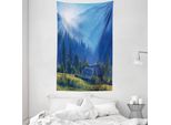 Abakuhaus Arazzo E Copriletto Wald, Mountain Village Ukraine In Morbido Tessuto Microfibra Lavabile Senza Scolorimento Stampa Digitale, 140 X 230 Cm, Verde Blu