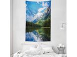 Abakuhaus Arazzo Naturale E Copriletto, Mountain Lake Scenery In Morbido Tessuto Microfibra Lavabile Senza Scolorimento Stampa Digitale, 140 X 230 Cm, Blu Bianco Verde
