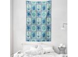 Abakuhaus Arazzo E Copriletto In Stile Marittimo, Nave E Ruota Turquoise In Morbido Tessuto Microfibra Lavabile Senza Scolorimento Stampa Digitale, 140 X 230 Cm, Turquoise Navy