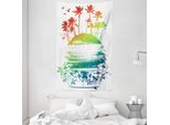 Abakuhaus Arazzo Colorato E Copriletto, Paesaggio Estivo Grunge In Morbido Tessuto Microfibra Lavabile Senza Scolorimento, Stampa Digitale, 140 X 230 Cm, Multicolore
