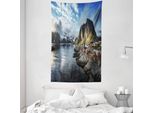 Abakuhaus Arazzo E Copriletto Paesaggistico, Rocce Autunnali E Nuvole In Morbido Tessuto Microfibra Lavabile Senza Scolorimento, Stampa Digitale, 140 X 230 Cm, Blu Grigio Bianco Grigio